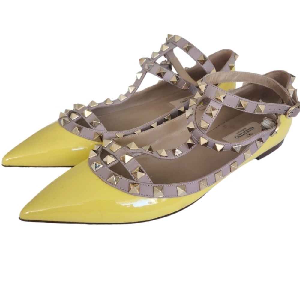 Valentino Rockstud Cage Ballet Flats Yellow 1 - Picture 13 of 15